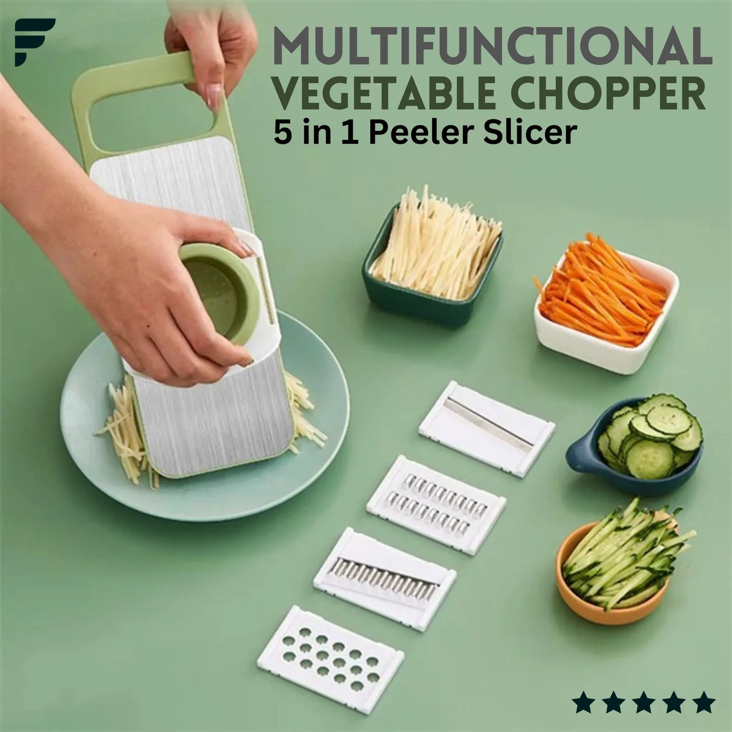 5-in-1 Vegetable & Fruit Slicer – Multifunctional Cutter with Changeable Blades